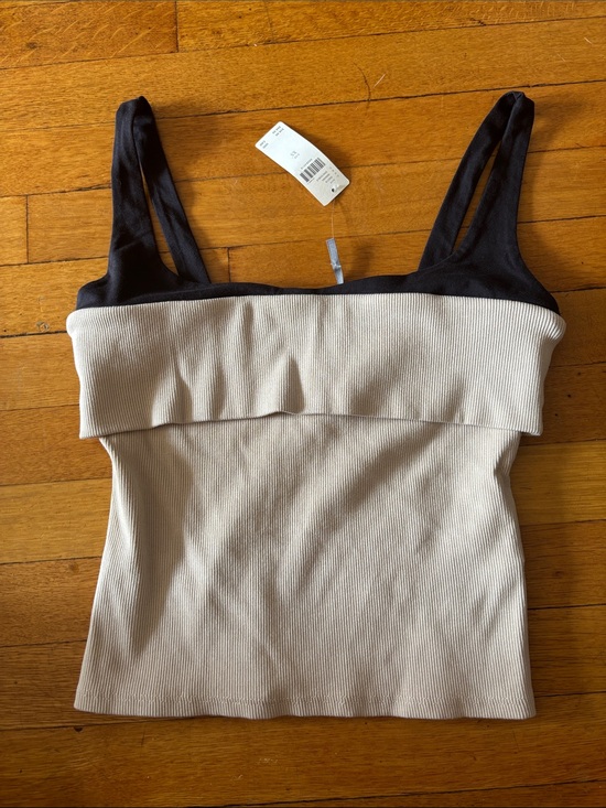 Anthropologie Tops - Anthropologie Black & Cream Ribbed Fold-Front Tank